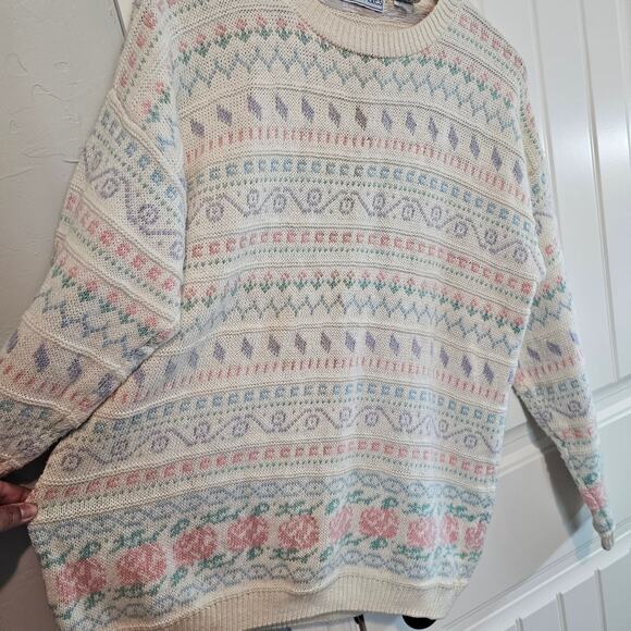 Vintage Northern Isles Sweater Mens Large White 90s Spring Cosby Cottage Preppy - Picture 3 of 9